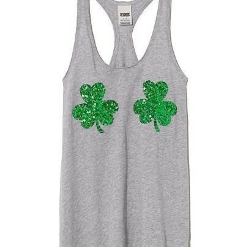 PINK Victoria's Secret Gray Tank Top With Green Sequin Shamrocks. XS. Bralette S - Picture 16 of 16